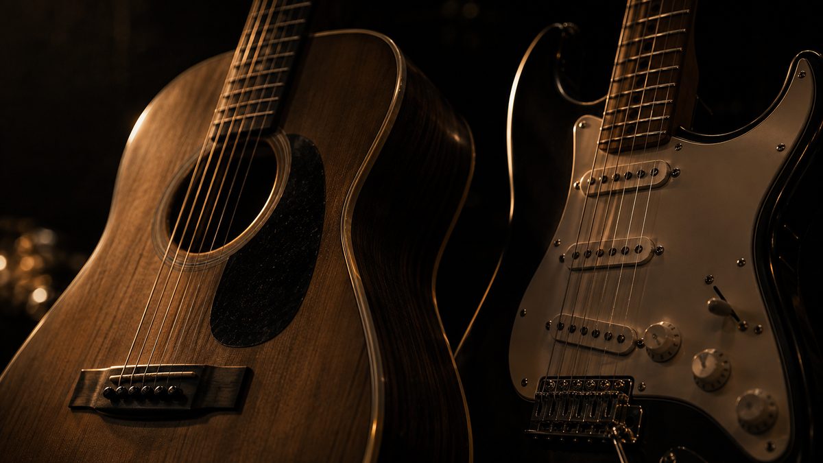 Violão e guitarra lado a lado